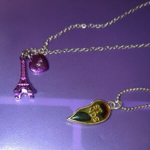 Purple Eiffel Tower/ Half Heart Best Friends Kid Necklace